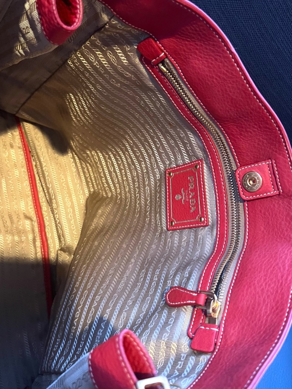 Prada Red Pebbled Leather Tote with Gold Hardware - Picture 9 of 16